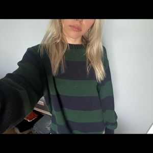 brandy melville green and blue oversized stripped sweater